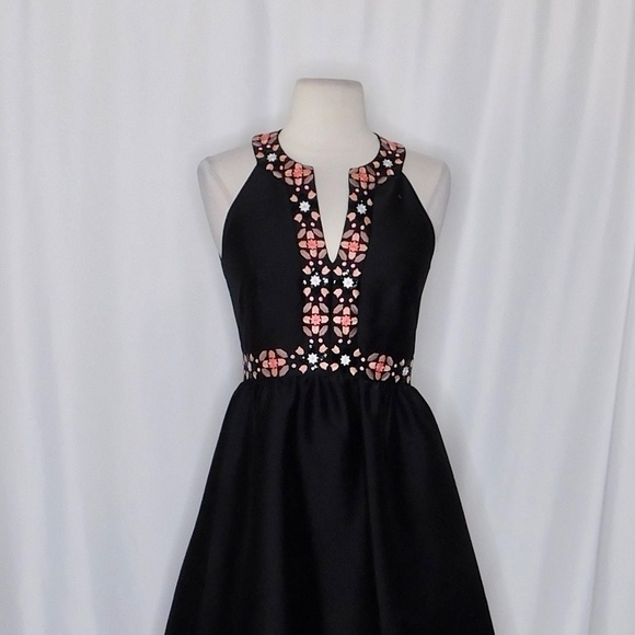 KATE SPADE Black Mosaic Embellished Embroidered Midi Dress Fit N’ Flare Size 0 - Picture 4 of 13